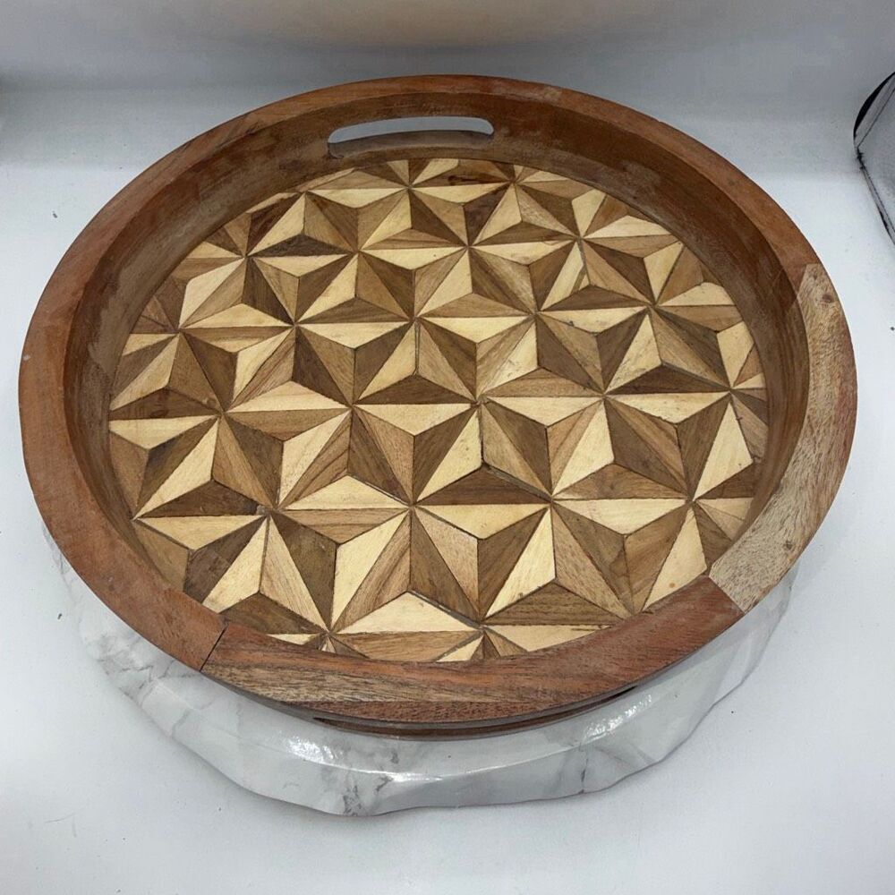 Wooden Round Mosaic Serving Tray